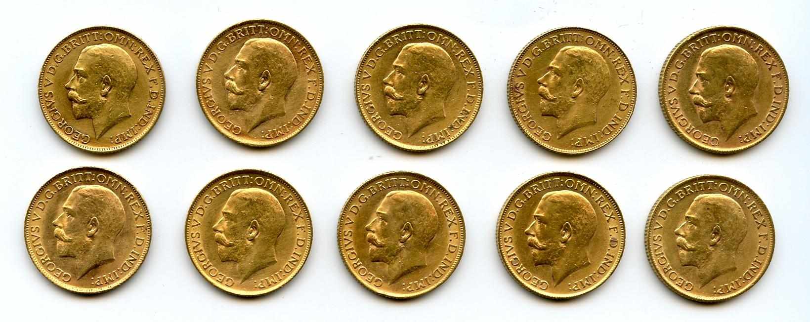 Appraisal: Great Britain George V Sovereigns KM- All exhibit some light