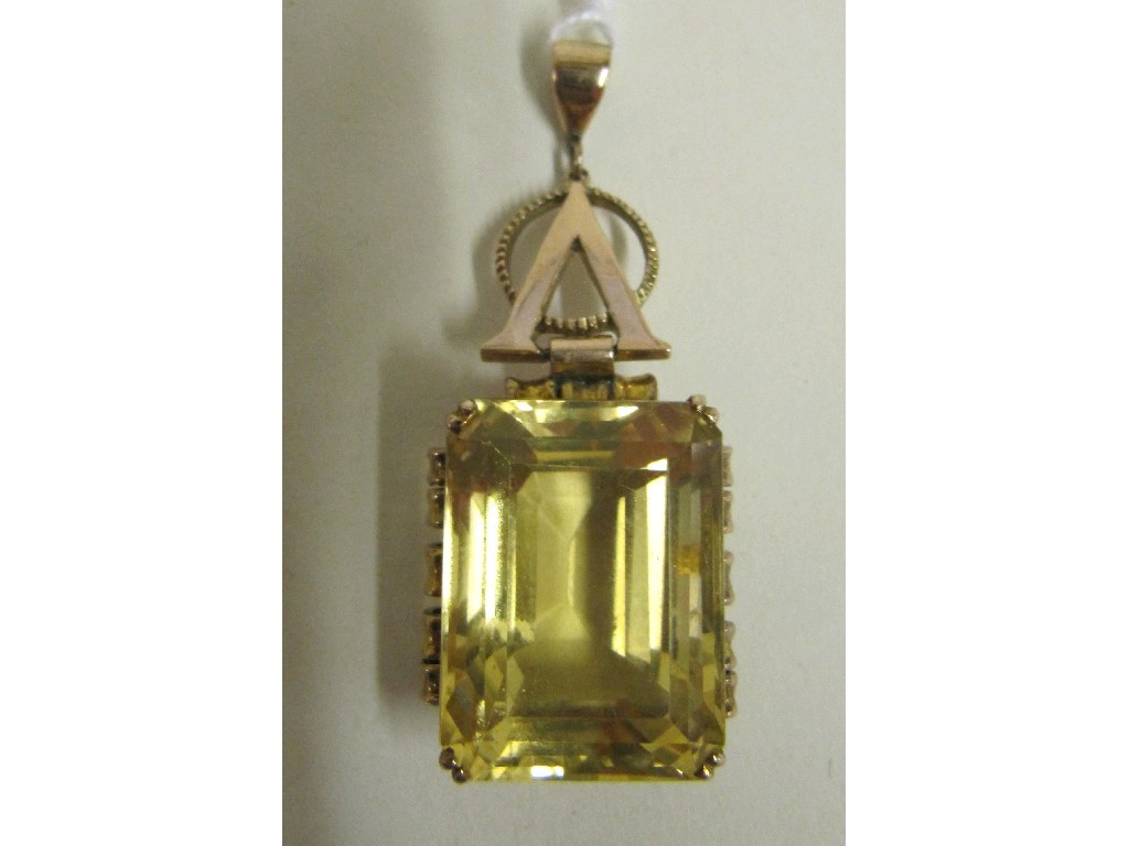 Appraisal: Large cushion cut citrine pendant x mm approximately