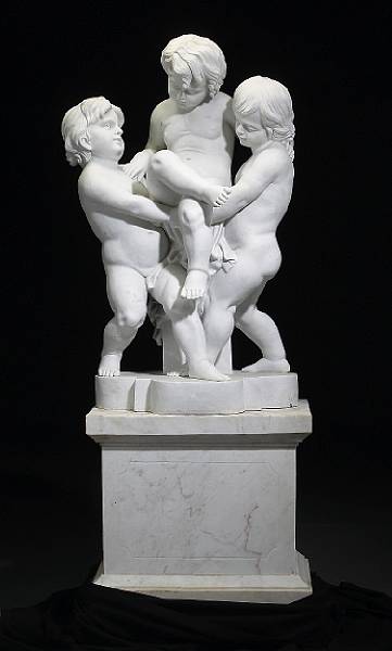 Appraisal: A Baroque style carved marble figural group of three putti