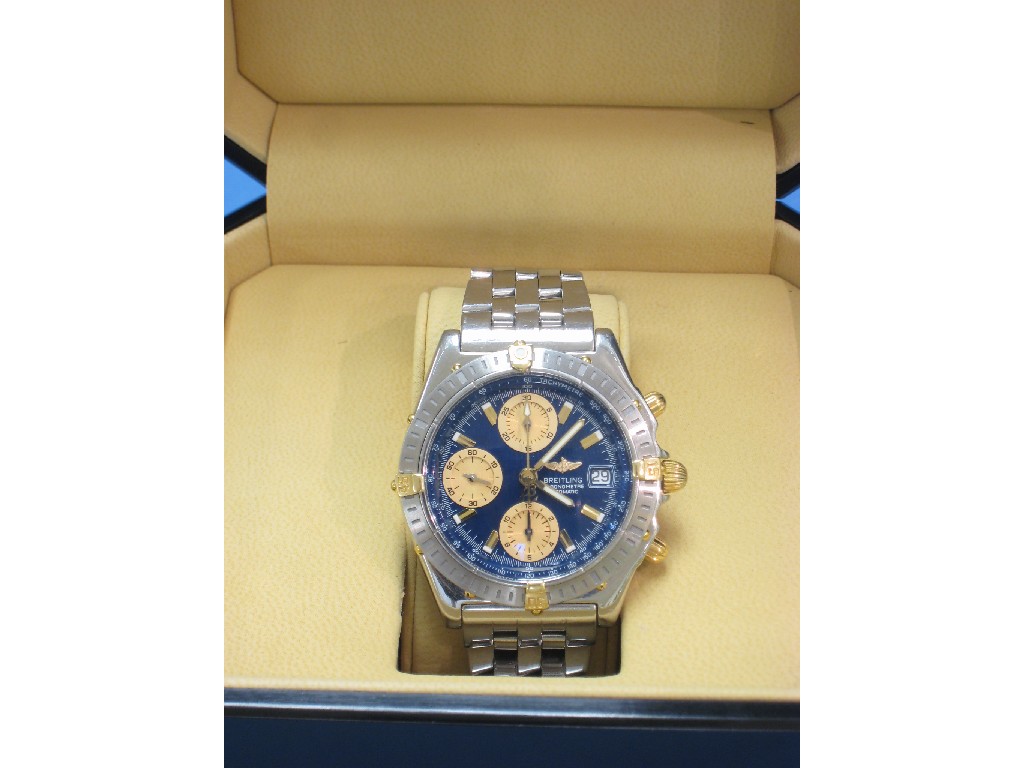 Appraisal: A Breitling Chronometre Automatic Gents Wristwatch with blue dial date