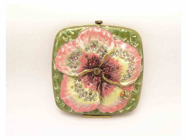 Appraisal: Jay Strongwater Enamel and Stone compact Pansy pattern with inlaid