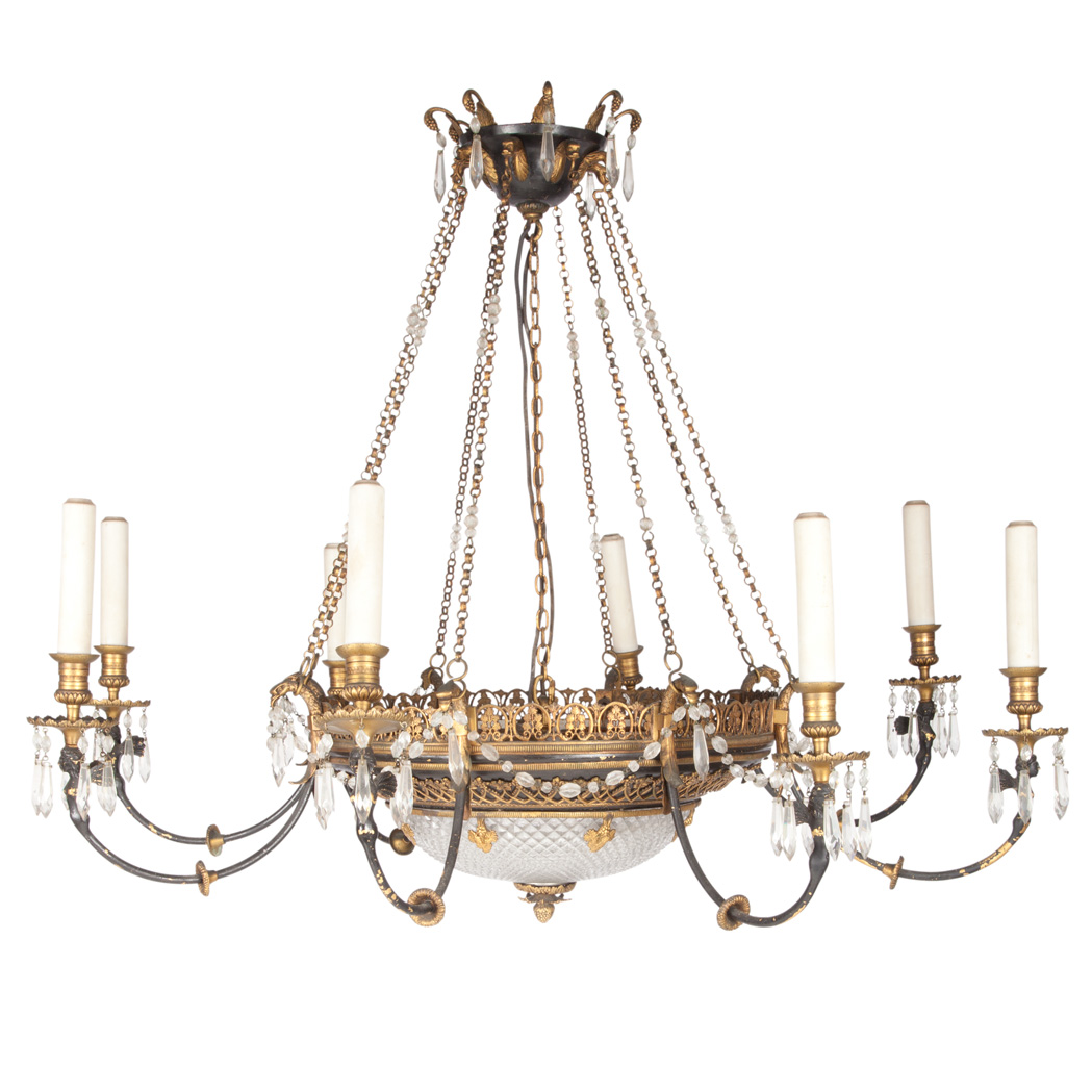 Appraisal: Louis XVI Style Gilt Enameled Metal and Glass Twelve-Light Chandelier