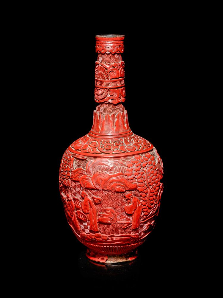 Appraisal: A Cinnabar Lacquer Bottle Vase Height in cm A Cinnabar