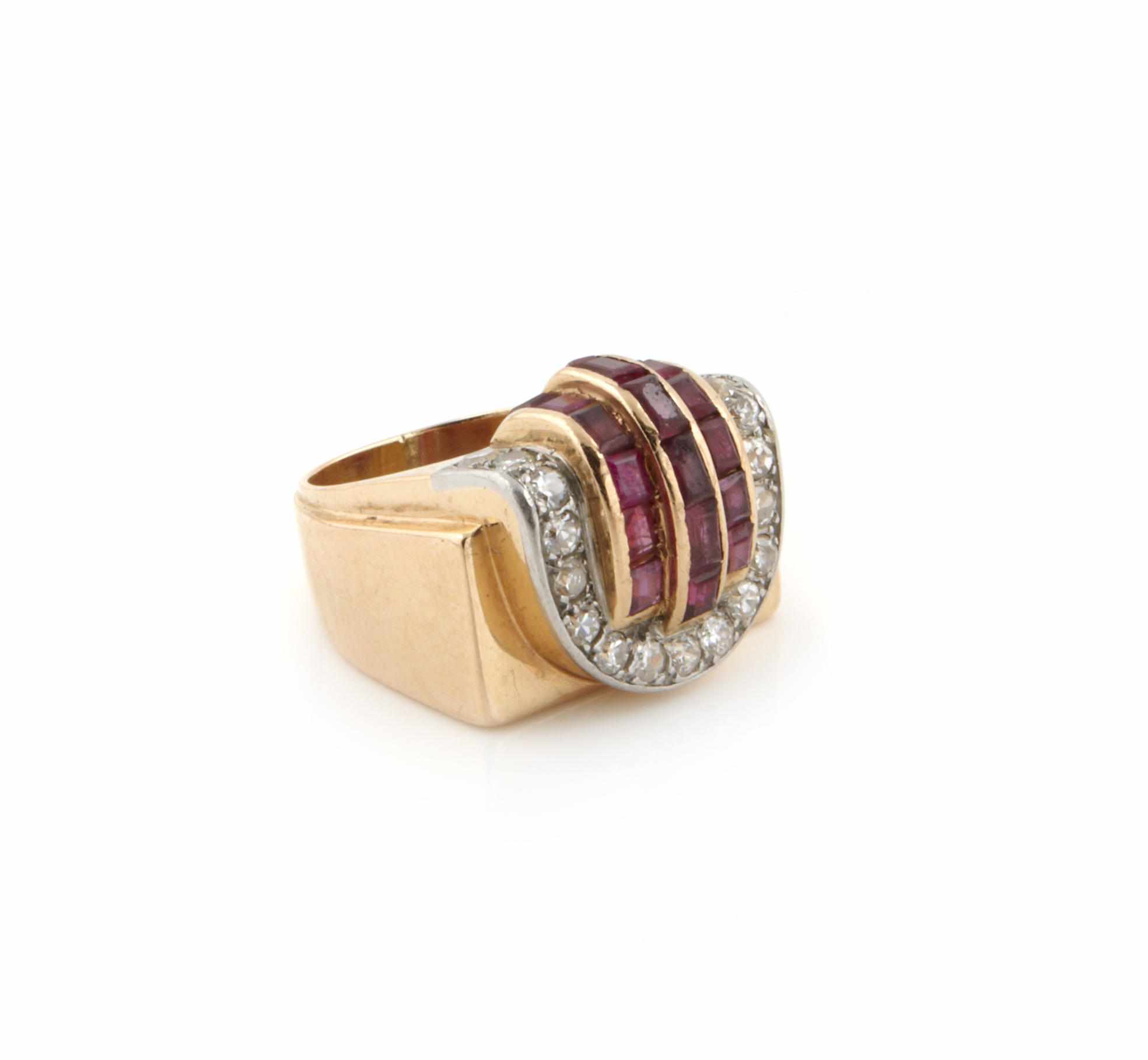 Appraisal: A ruby diamond and bicolor gold ring size