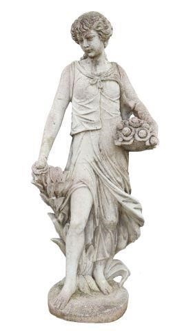 Appraisal: Near-life size cast stone garden statue depicting a woman in