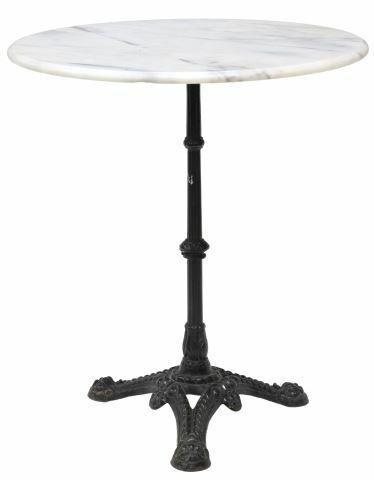 Appraisal: French Parisian bistro table th c marble tabletop cast iron