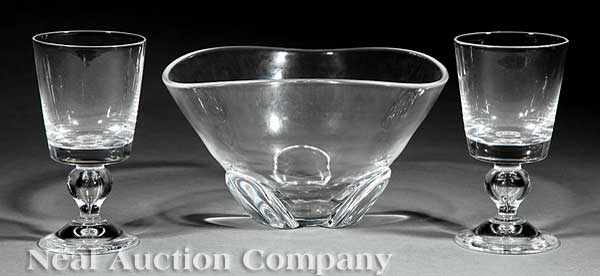 Appraisal: A Steuben Crystal Centerbowl together with Steuben teardrop goblets each