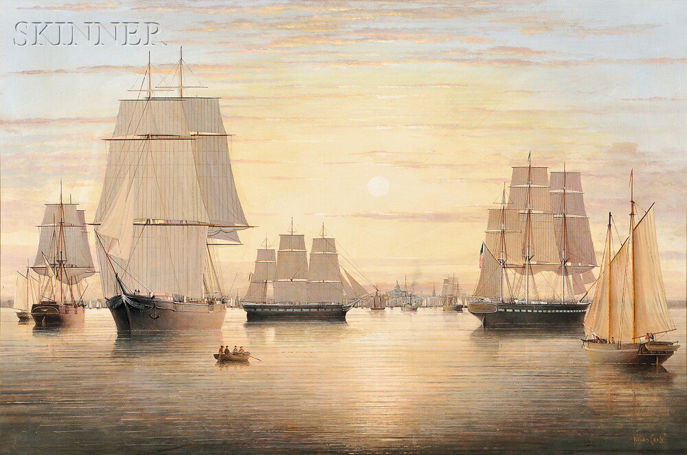 Appraisal: Brian Coole British b Sailing Ships in Boston Harbor Signed