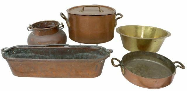 Appraisal: lot of French copper and brass kitchen items including lidded