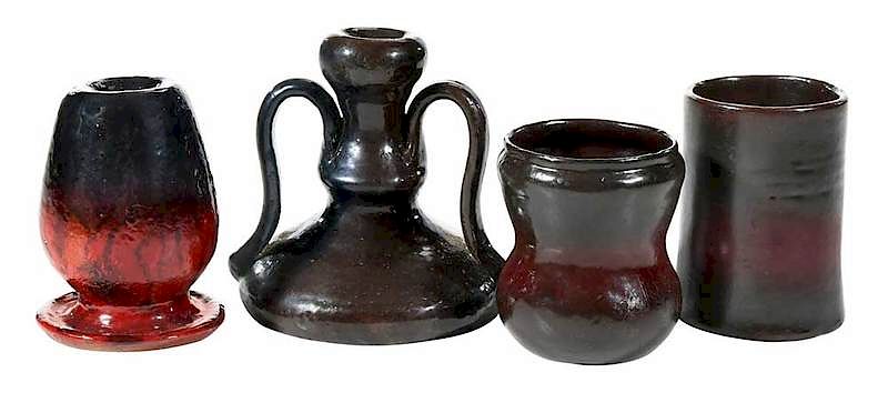 Appraisal: Four Pieces Of George Ohr Pottery American th century all