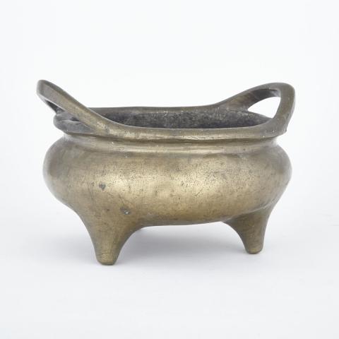 Appraisal: Large Bronze Tripod Censer Xuande Mark th Century Supported on