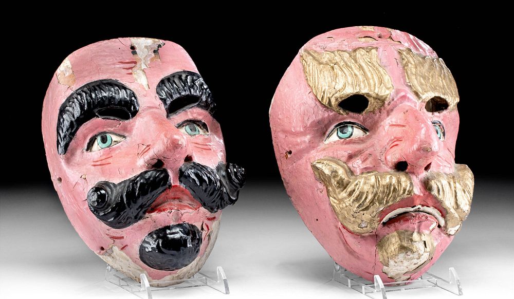 Appraisal: Lot of Vintage Mexican Painted Wood Festival Masks Latin America