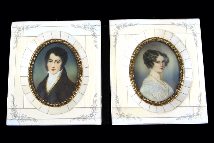 Appraisal: TWO GERMAN MINIATURE OIL PAINTINGS portraits of man and woman