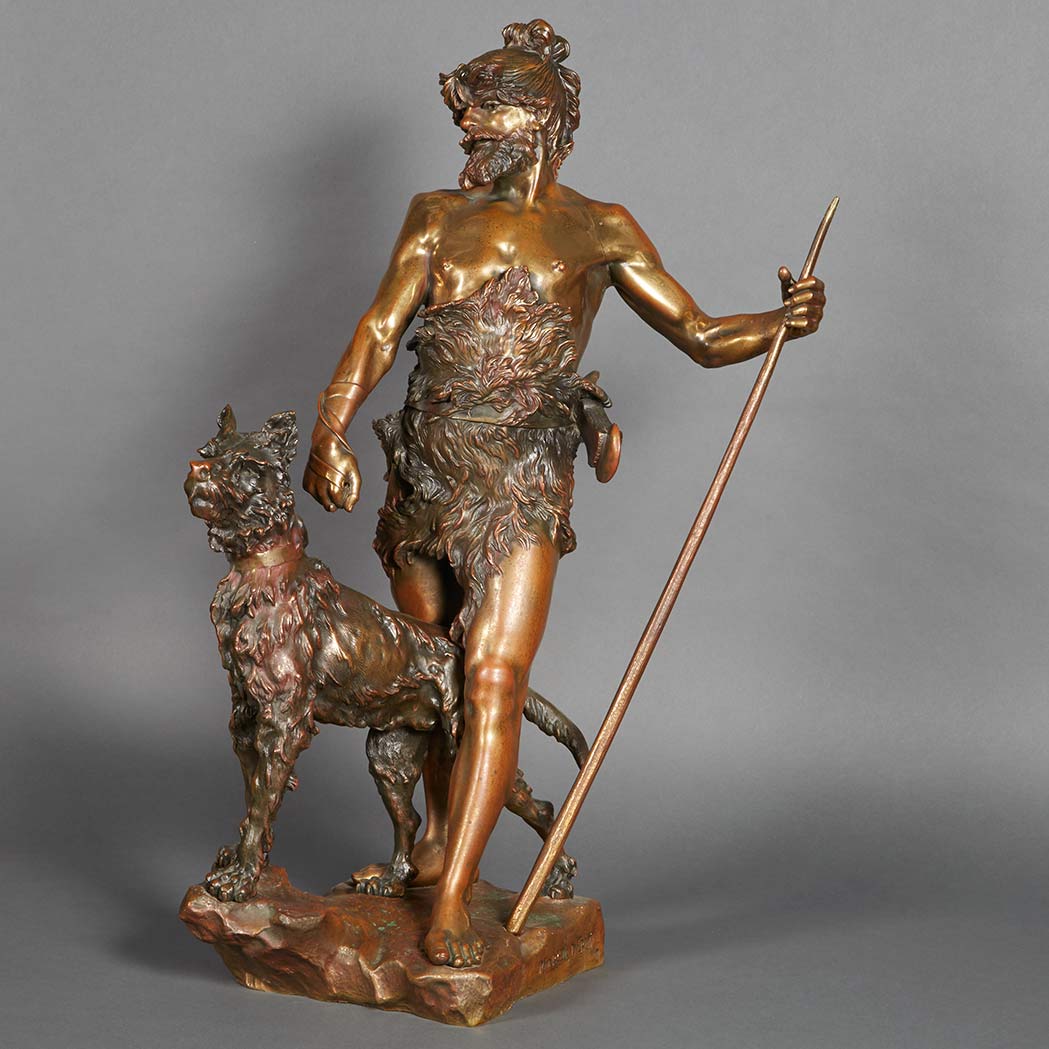 Appraisal: French Gilt and Patinated-Bronze Figure of a Hunter and Dog