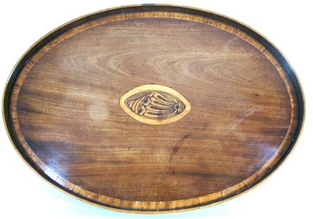 Appraisal: LARGE GEORGE III OVAL MAHOGANY AND CROSSBANDED TEA TRAY CIRCA