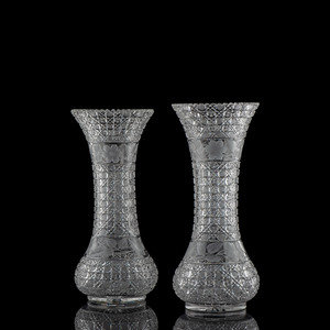 Appraisal: A Pair of Brilliant-Period Intaglio- and Harvard Cut Glass Vases