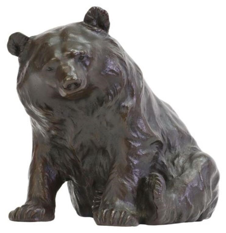 Appraisal: Japanese patinated bronze okimono of a seated bear signed at