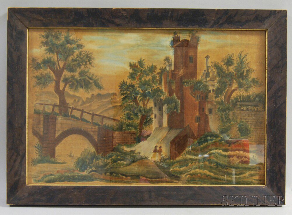 Appraisal: Framed Deerfield Academy Theorem Massachusetts th century watercolor on velvet