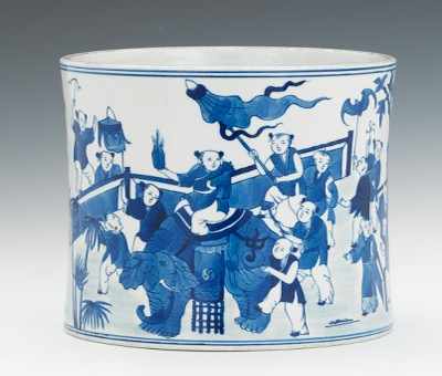 Appraisal: A Blue White Porcelain Brush Wash Cobalt blue underglaze figures