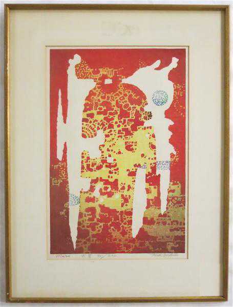 Appraisal: TOSHI YOSHIDA WOODCUT Japan - Mars an abstract composition Oban