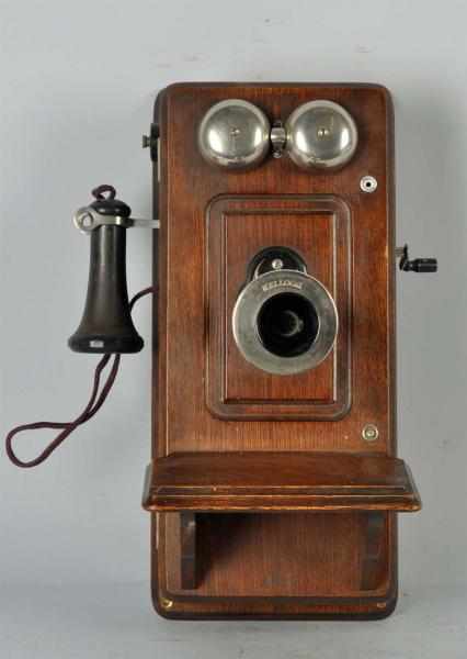 Appraisal: Kellogg Picture Frame Front Wall Telephone Circa Oak Marked transmitter