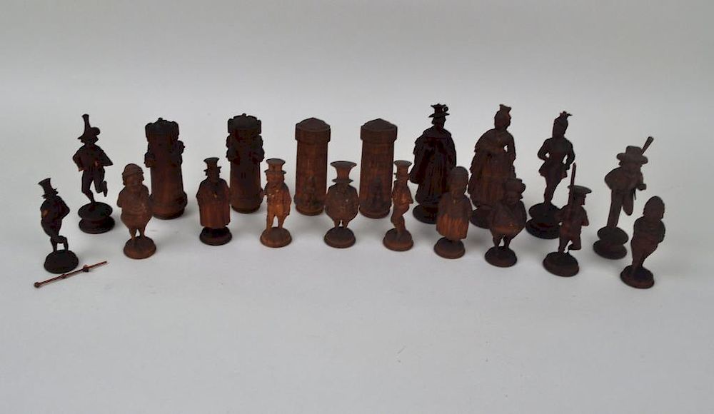 Appraisal: Lot Early Continental Carved Wood Chess Pieces items total including