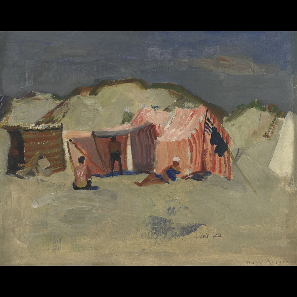 Appraisal: Harrie Kuyten - Dutch BATHERS IN TENTS ON A BEACH