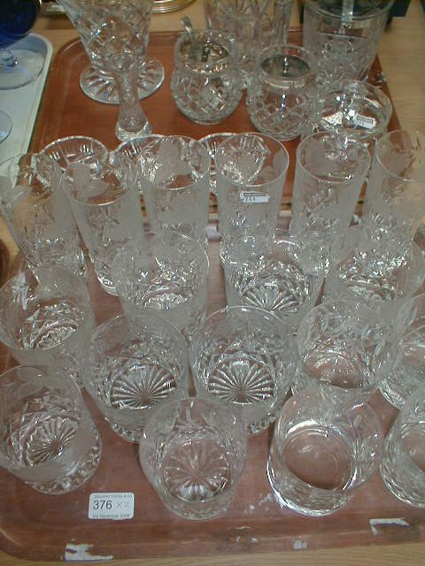 Appraisal: Cut and engraved drinking glasses cut glass flower vases preserve