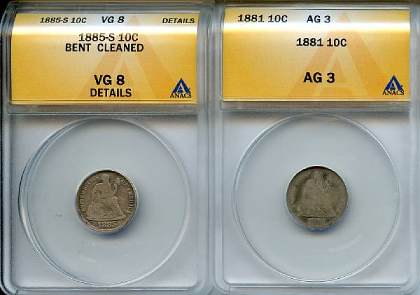 Appraisal: Liberty Seated Dimes Including C AG ANACS -S C Bent