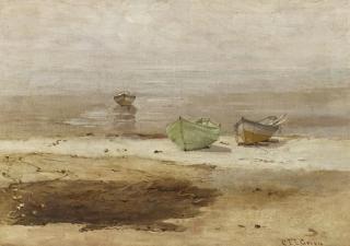 Appraisal: Charles Edwin Lewis Green Dories and Fishing Nets at Low