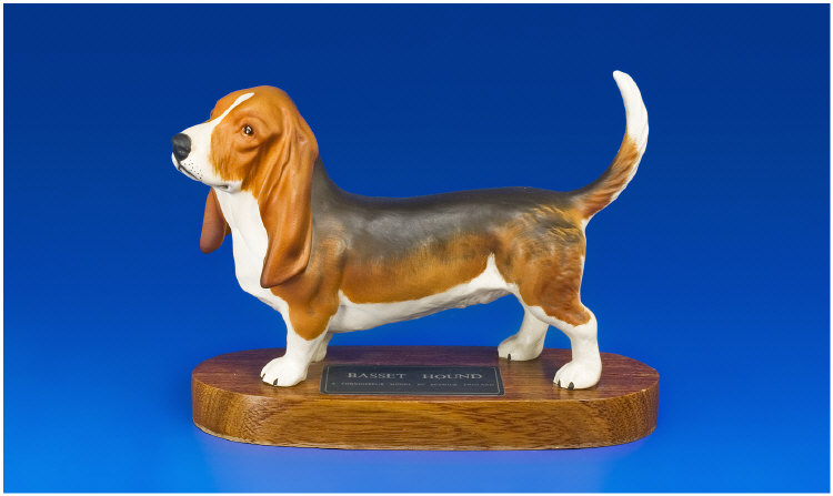 Appraisal: Beswick Animal Figure 'Basset Hound' Fochno TRinket on teak wooden