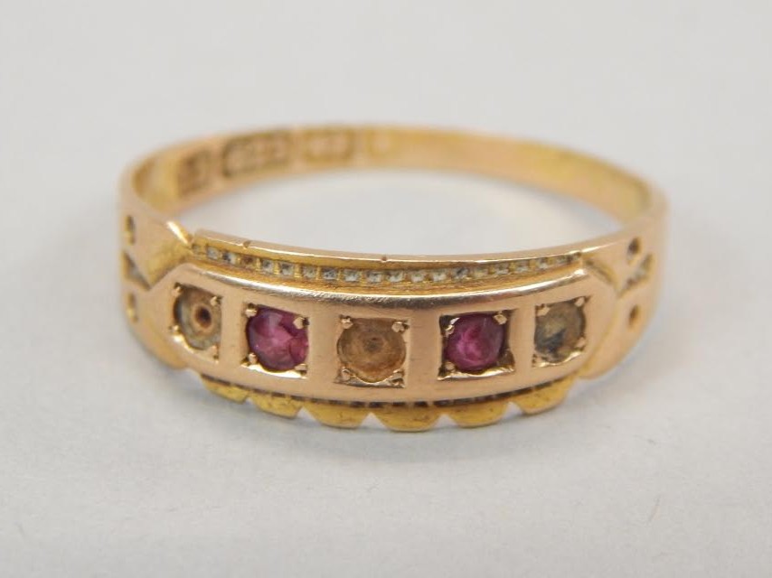 Appraisal: A Victorian ct gold dress ring set with rubies and