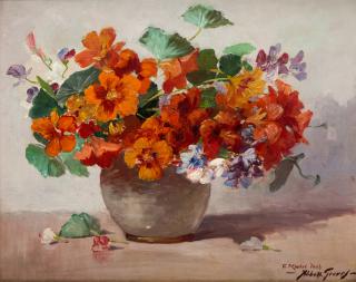 Appraisal: ABBOTT FULLER GRAVES AMERICAN - A Vase of Nasturtiums oil