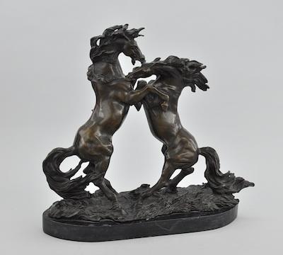 Appraisal: Fighting Stallions Bronze Sculpture After Christophe Fratin Cast bronze with