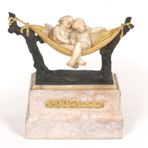 Appraisal: CIRCA ITALIAN ALABSTER AND BRONZE SCULPTURE x x The two