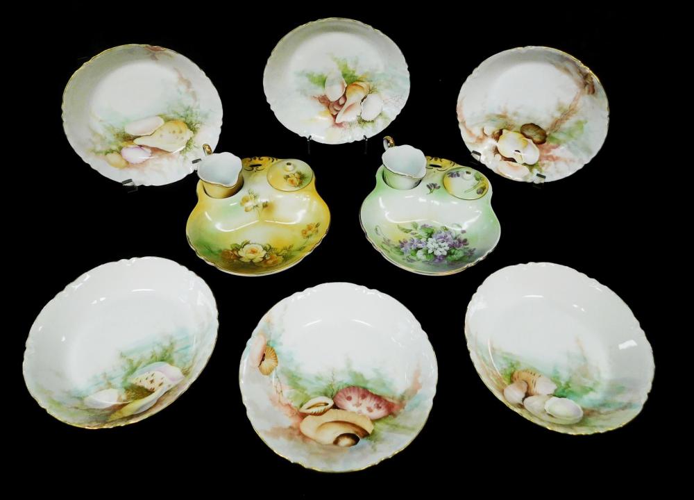 Appraisal: Six hand-painted Haviland Co seashell bowls and two reproduction floral