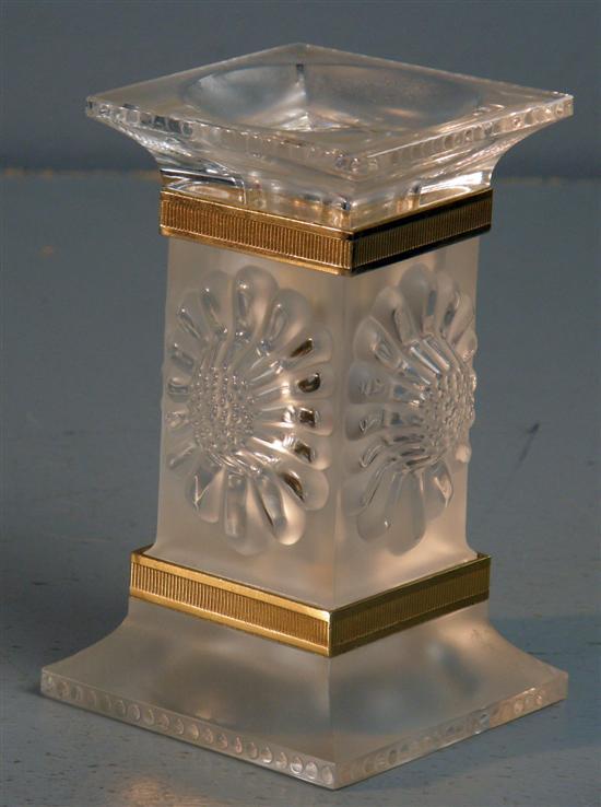 Appraisal: Lalique clear and frosted glass candlestick with two gilt metal