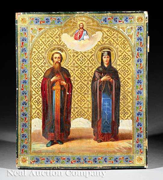 Appraisal: A Greek Orthodox Icon of a Male and Female Saint