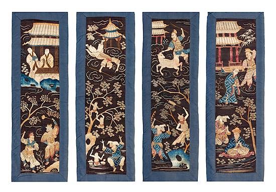 Appraisal: Four Chinese Embroidered Silk Panels x inches each Four Chinese