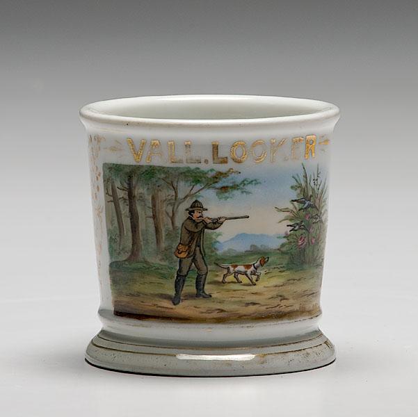 Appraisal: FINE HUNTER'S OCCUPATIONAL SHAVING MUG porcelain with polychrome painted scene