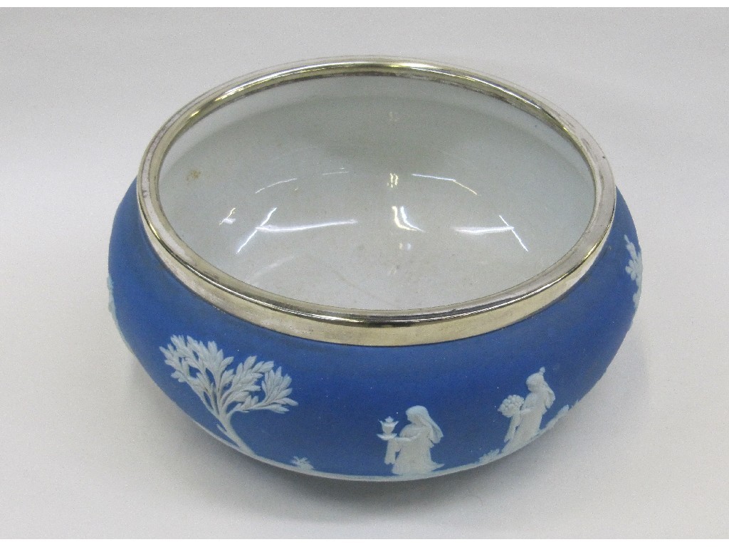 Appraisal: Wedgwood blue jasperware EP mounted salad bowl