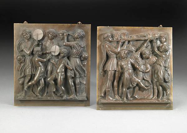 Appraisal: A pair of French relief decorated bronze plaques Frederic Barbedienne