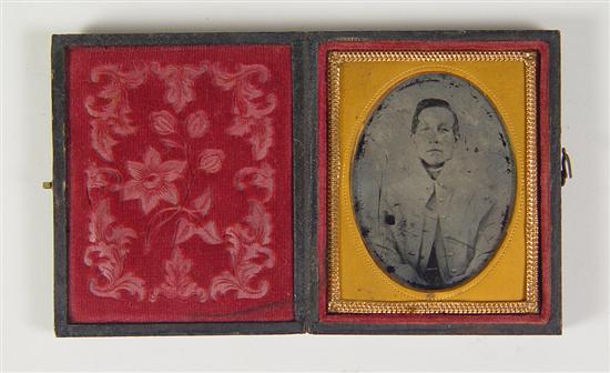 Appraisal: th Plate Ruby Ambrotype of Confederate Soldier He is wearing