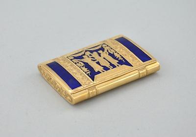 Appraisal: A Rare K Yellow Gold and Cobalt Enamel Snuff Box