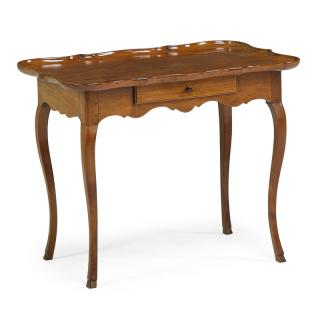 Appraisal: LOUIS XV STYLE CHERRY WORK TABLE Dished top on cabriole