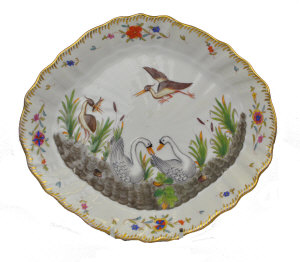 Appraisal: Herend Hungary porcelain lozenge shaped dish decorated with swans and