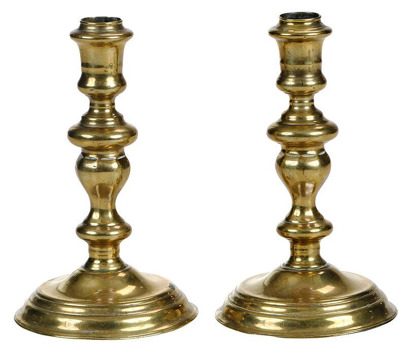 Appraisal: Pair of British Brass Candlesticks late th th century boldly