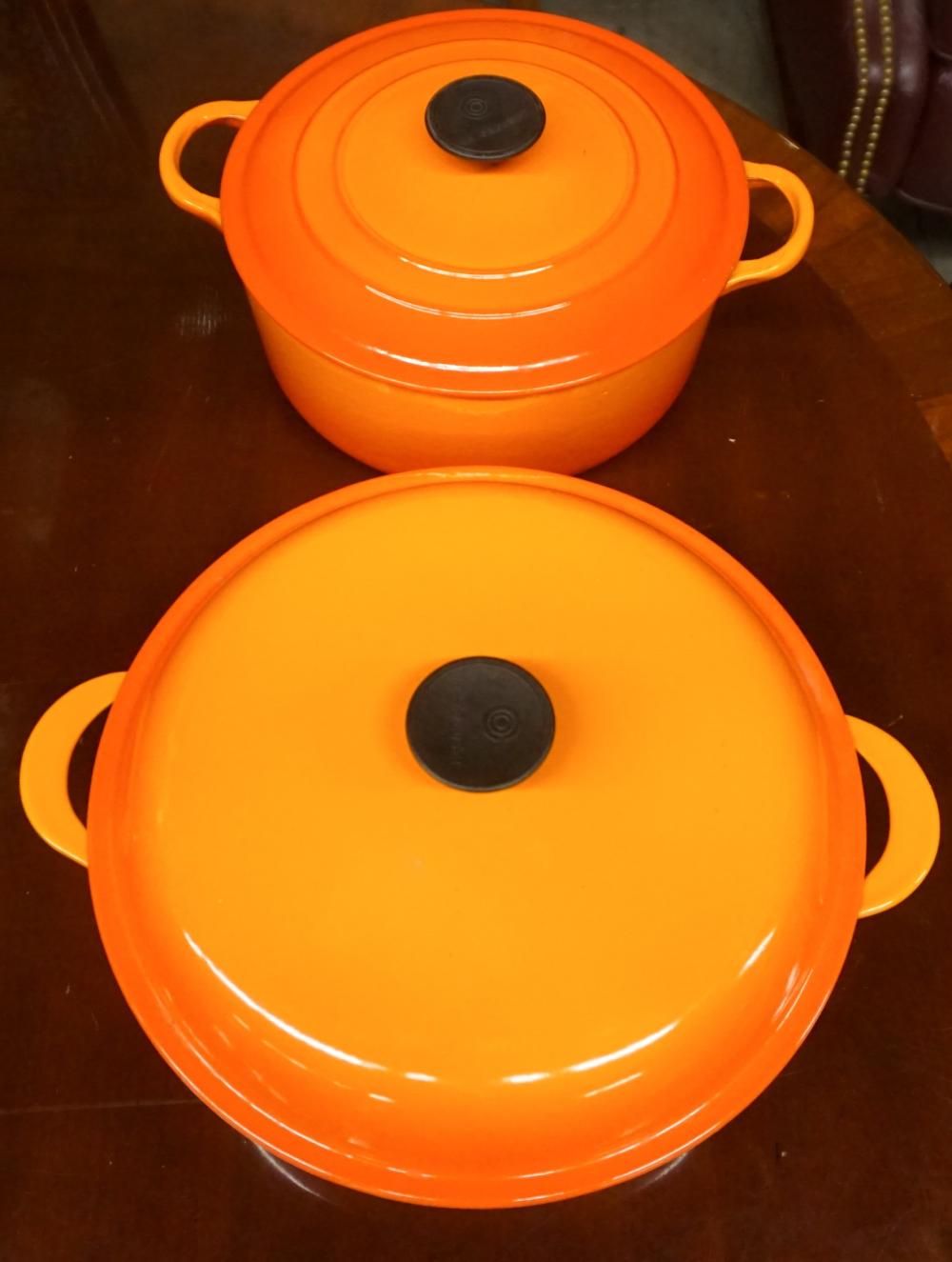 Appraisal: TWO LE CREUSET ENAMEL LIDDED CASSEROLES LARGER WITH LID H