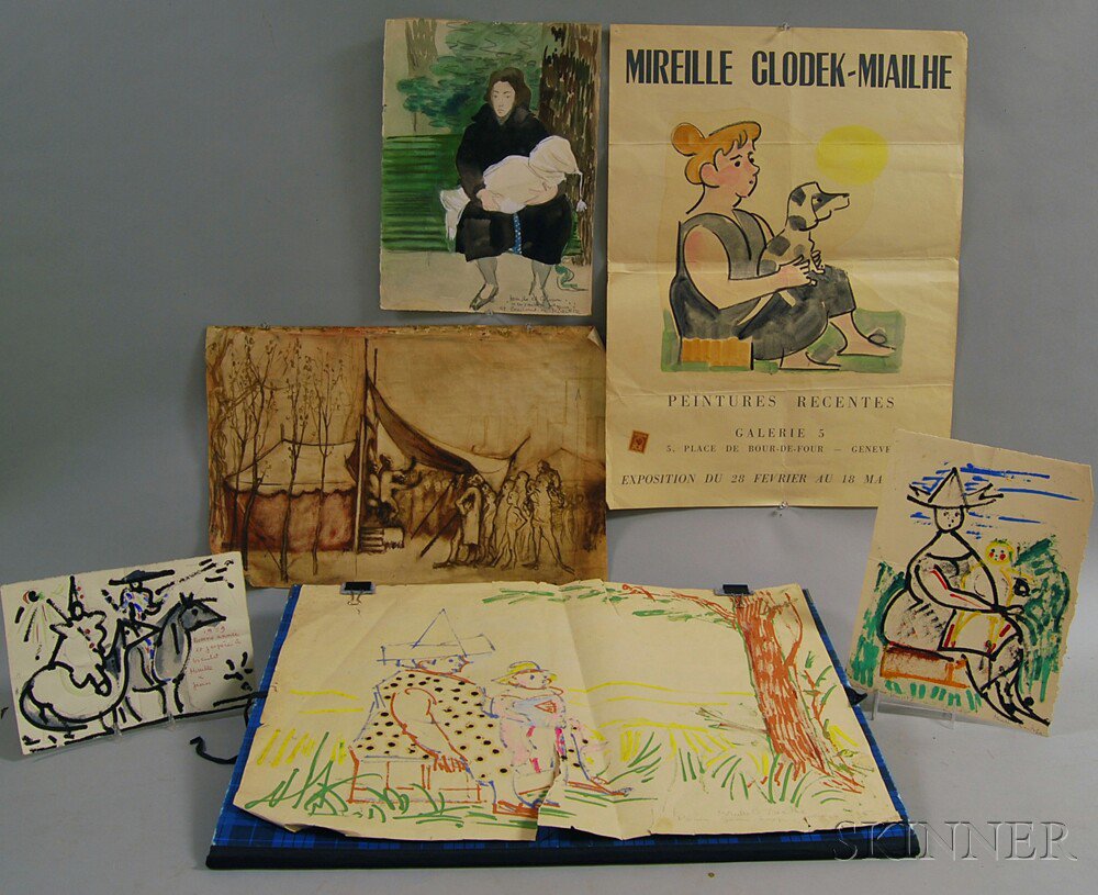 Appraisal: Mireille Glodek-Miailhe French b Six Works Landscape with Mother and