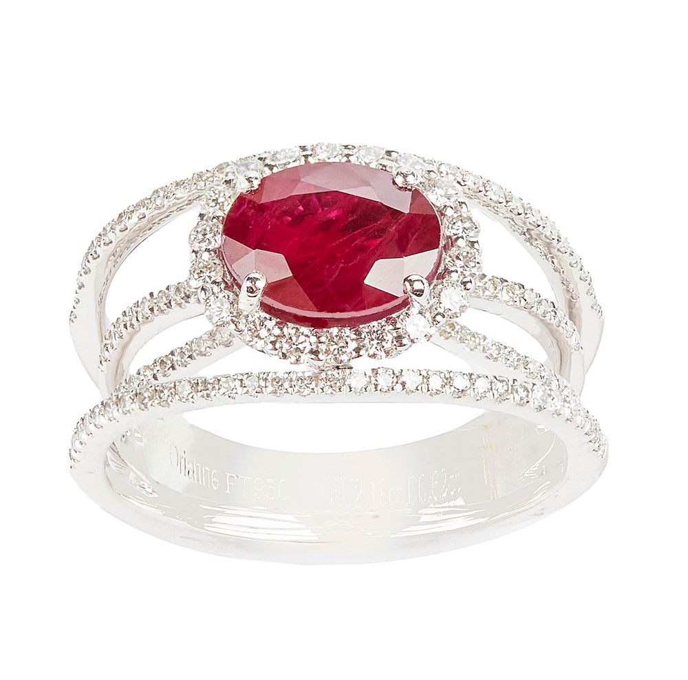 Appraisal: Genuine Ruby Platinum Ring Ruby and diamond ring featuring one